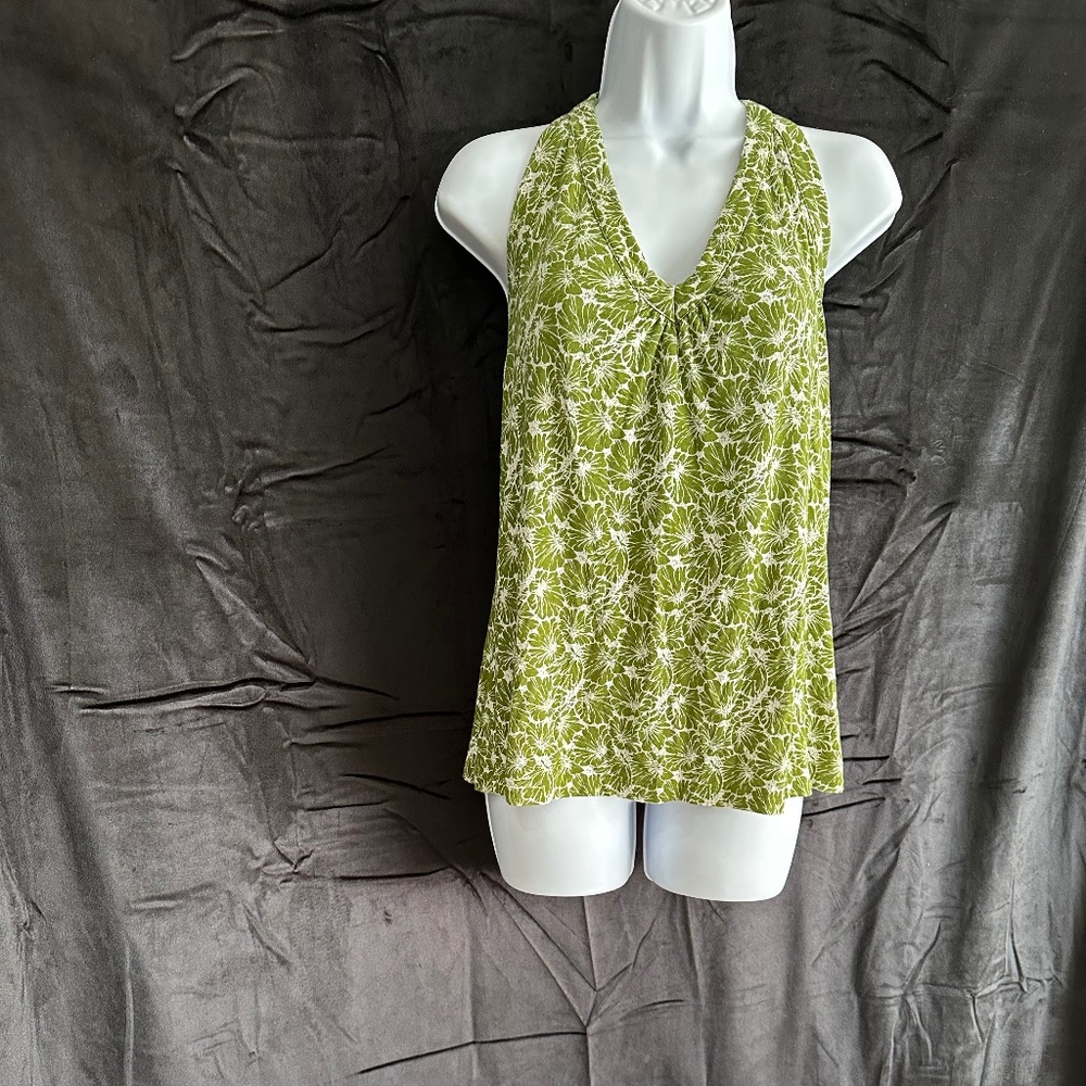 Liz Claiborne, green and white halter top, size M